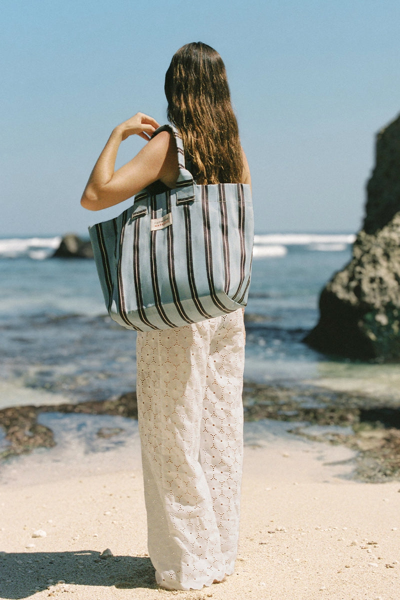 MARKÉTT Tote Bag Stripe Aqua Chocolate