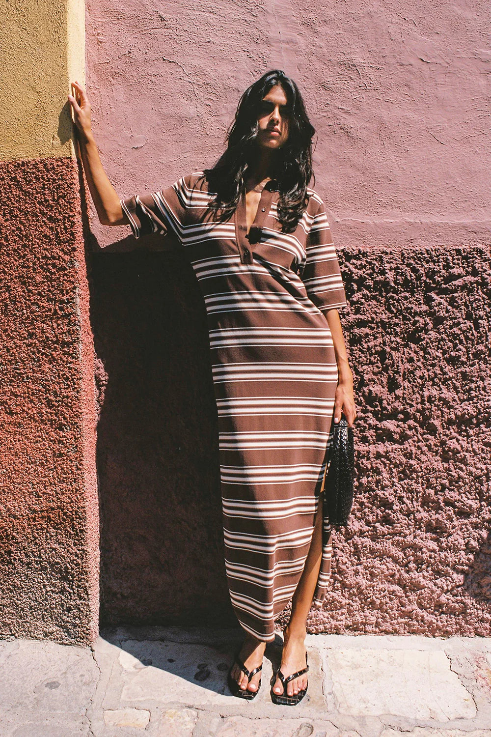 Santiago Polo Dress Ombre Stripe Macro Carob - Final Sale