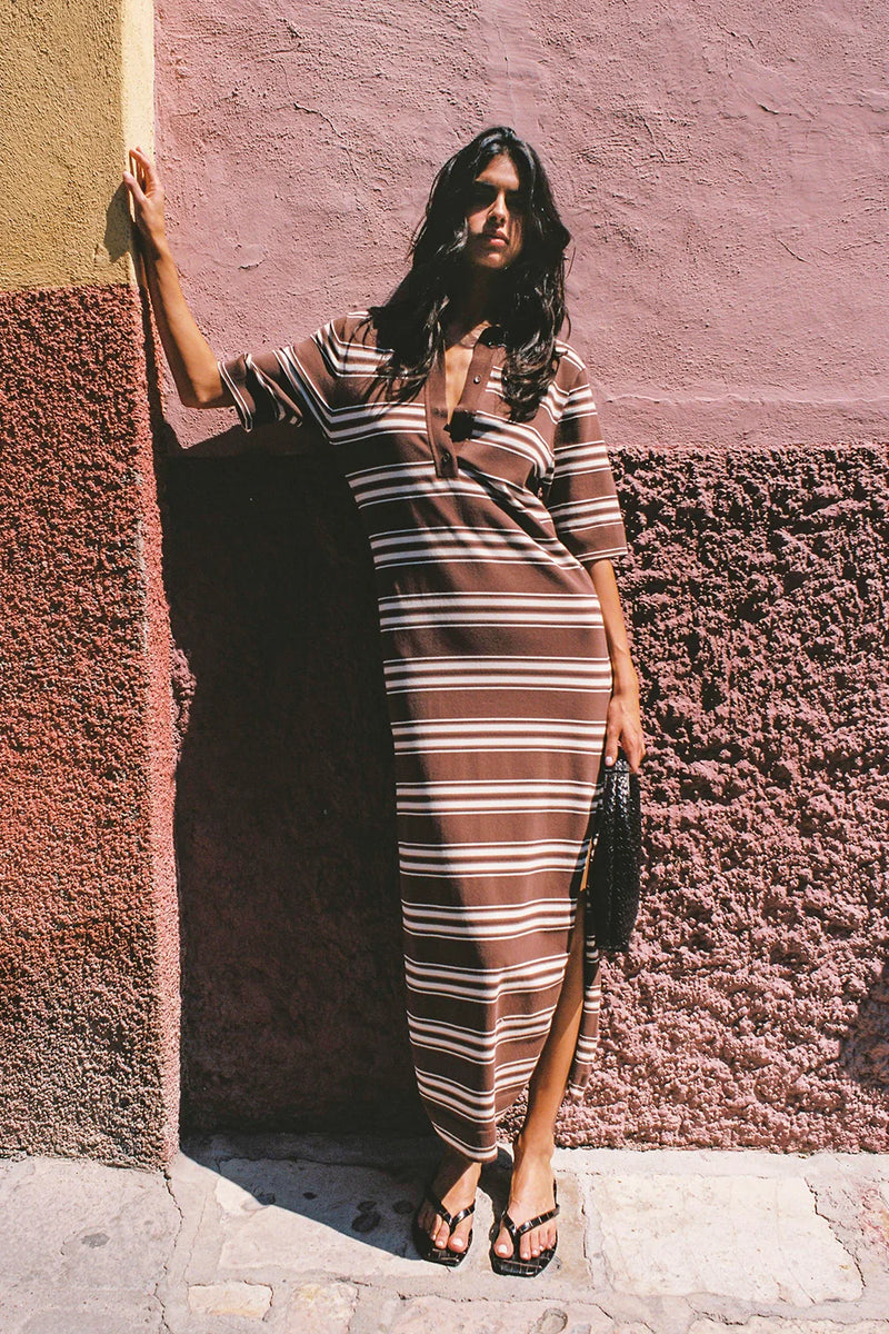 Santiago Polo Dress Ombre Stripe Macro Carob - Final Sale