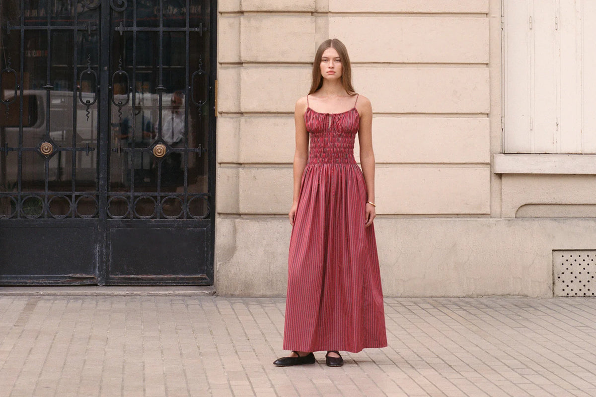 Aya String Maxi Dress Wine Stripe