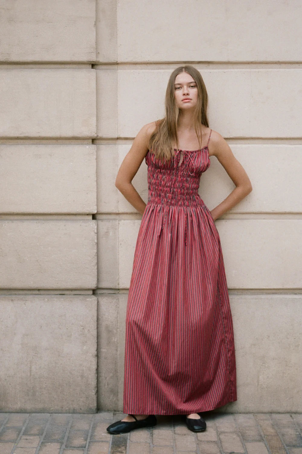Aya String Maxi Dress Wine Stripe