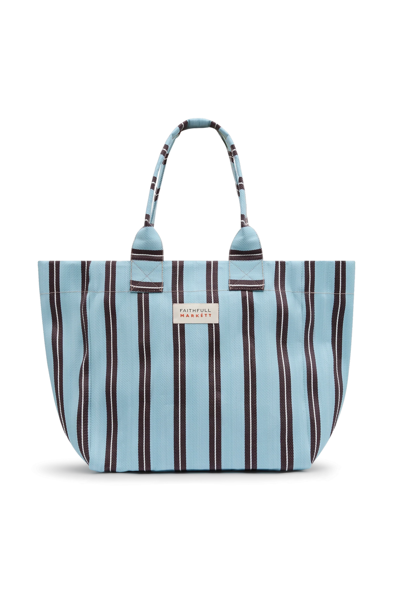Markett Tote Bag Stripe Aqua Chocolate