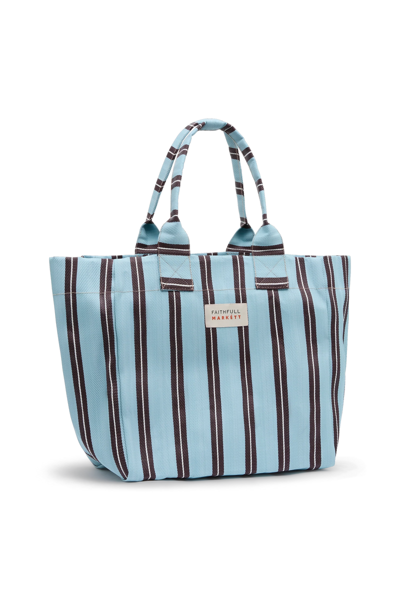 Markett Tote Bag Stripe Aqua Chocolate