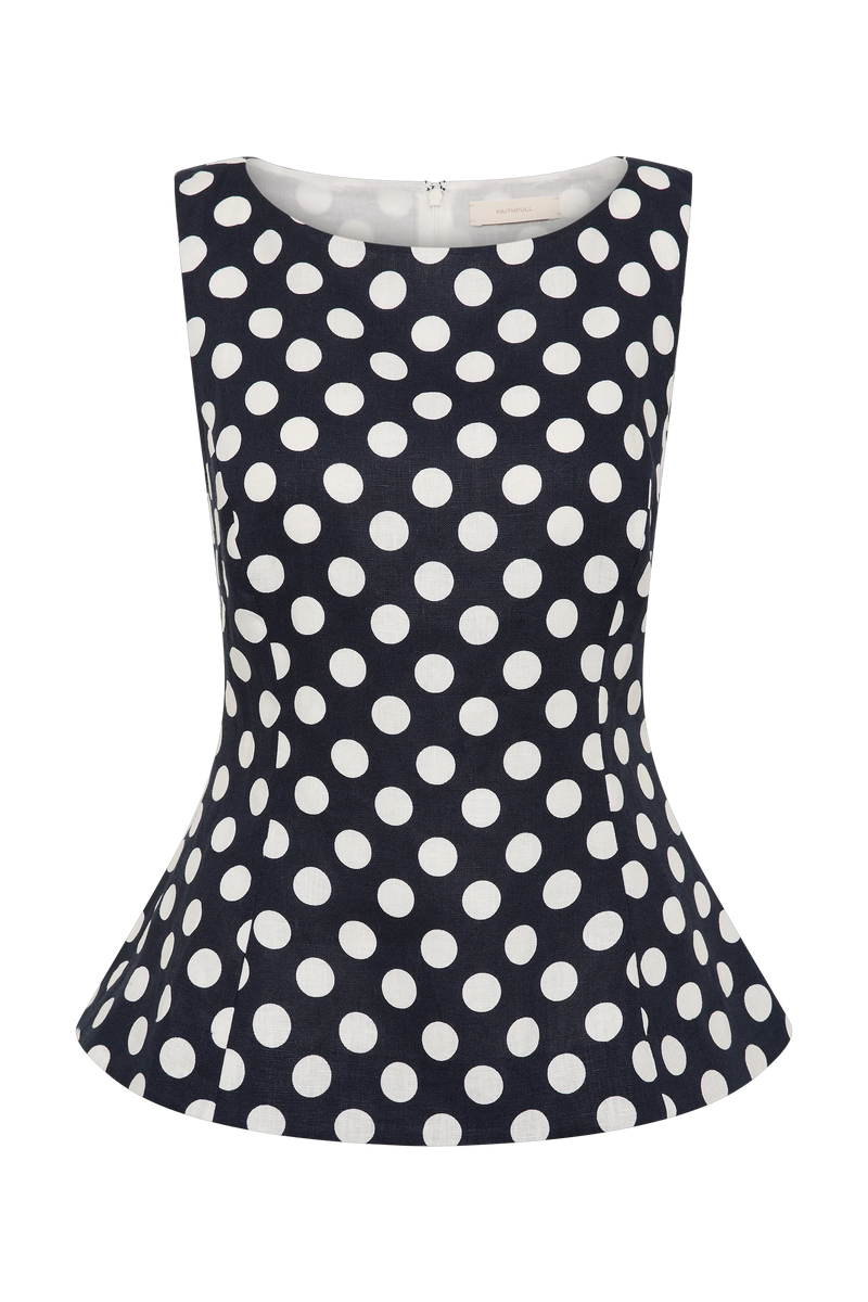 Ana Top Vintage Navy White Dot