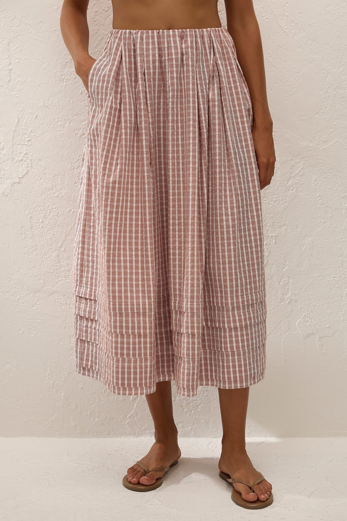 Cales Skirt Paloma Check Cinnamon White