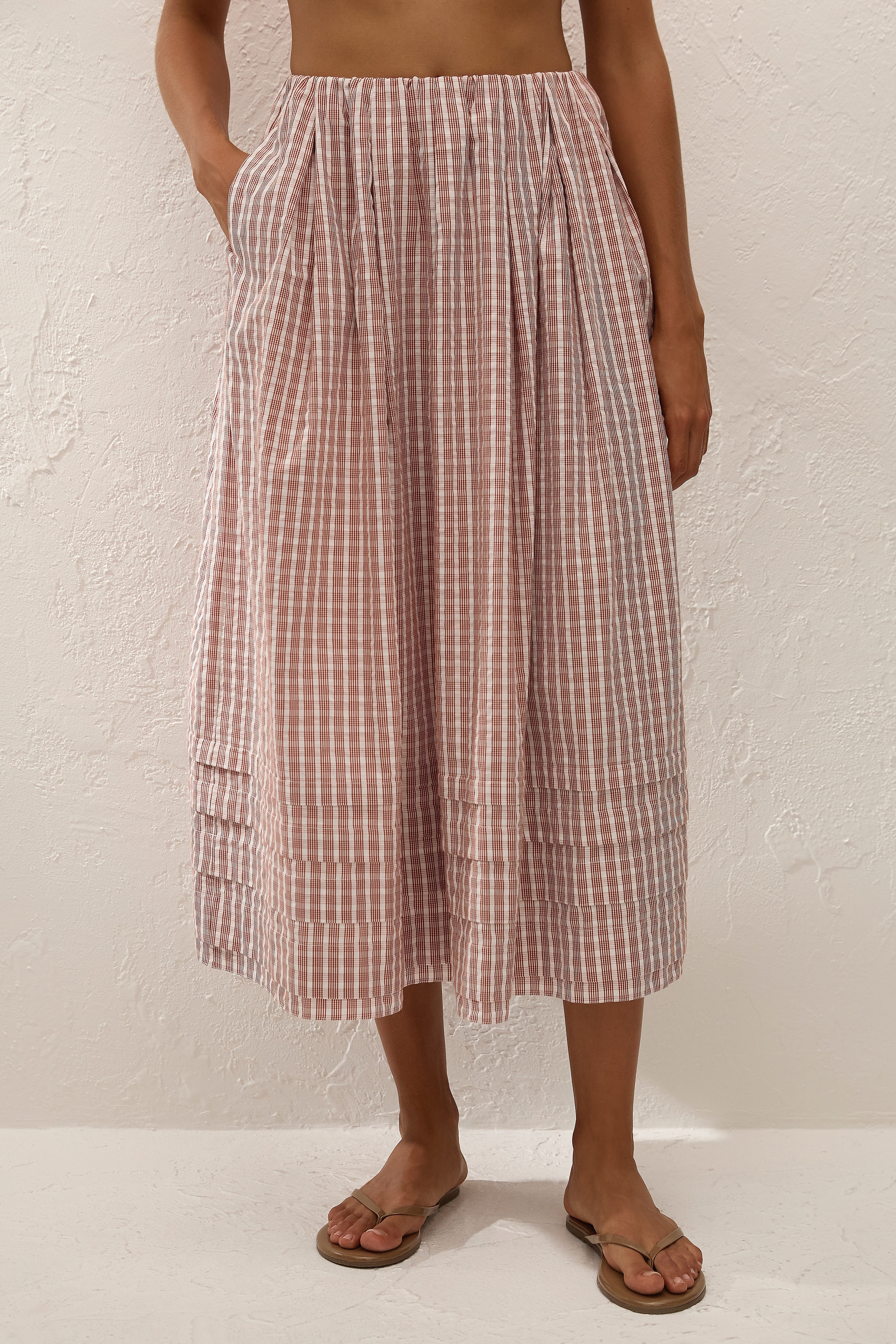 Cales Skirt Paloma Check Cinnamon White