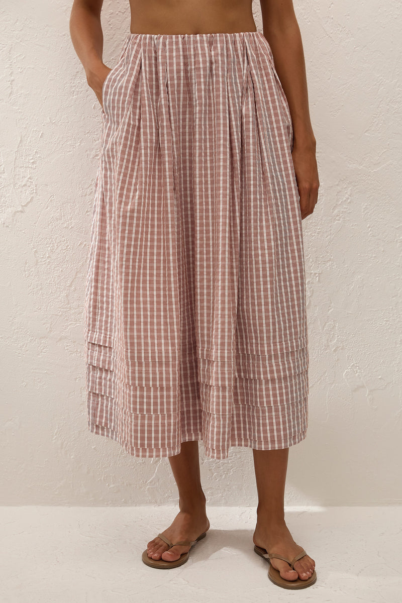Cales Skirt Paloma Check Cinnamon White