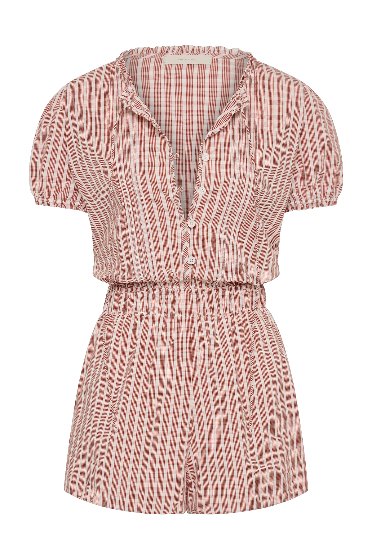 Emilie Playsuit Paloma Check Cinnamon White