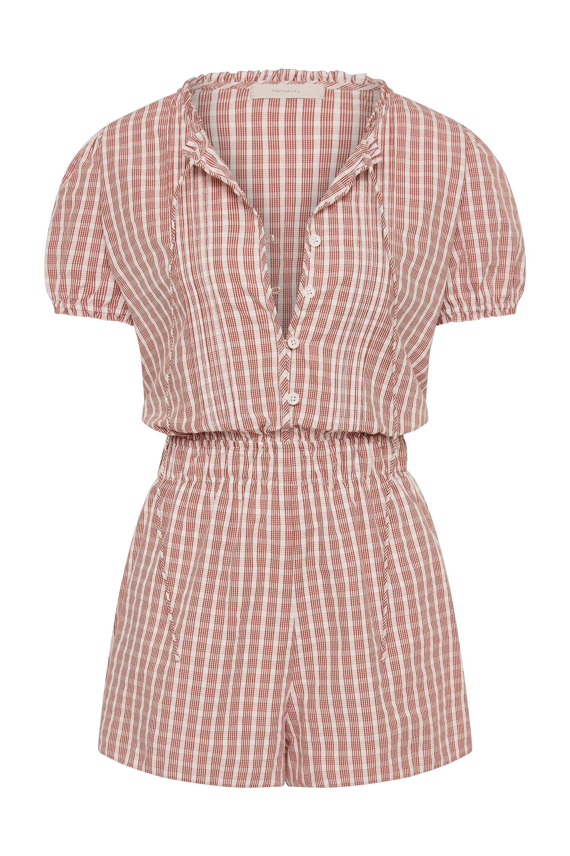 Emilie Playsuit Paloma Check Cinnamon White
