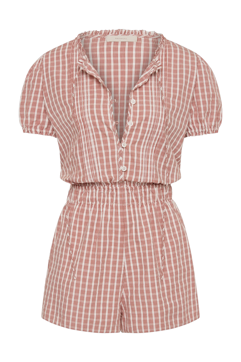 Emilie Playsuit Paloma Check Cinnamon White