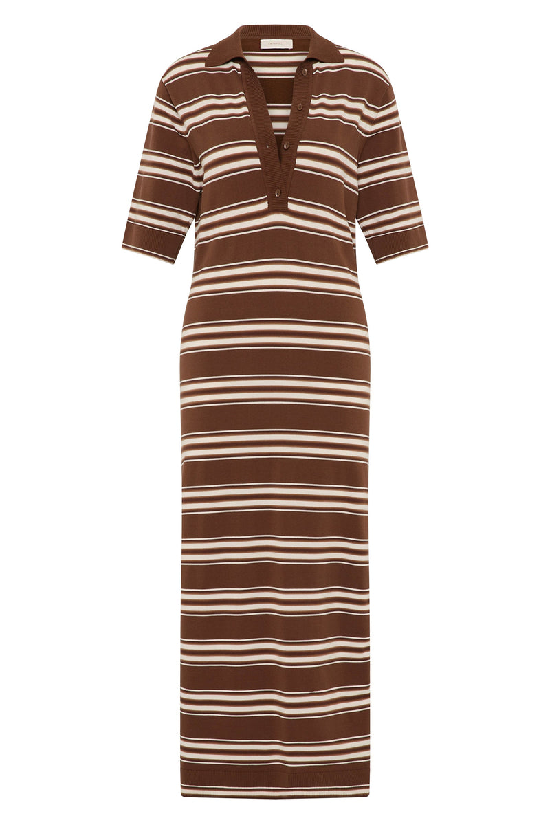 Santiago Polo Dress Ombre Stripe Macro Carob - Final Sale