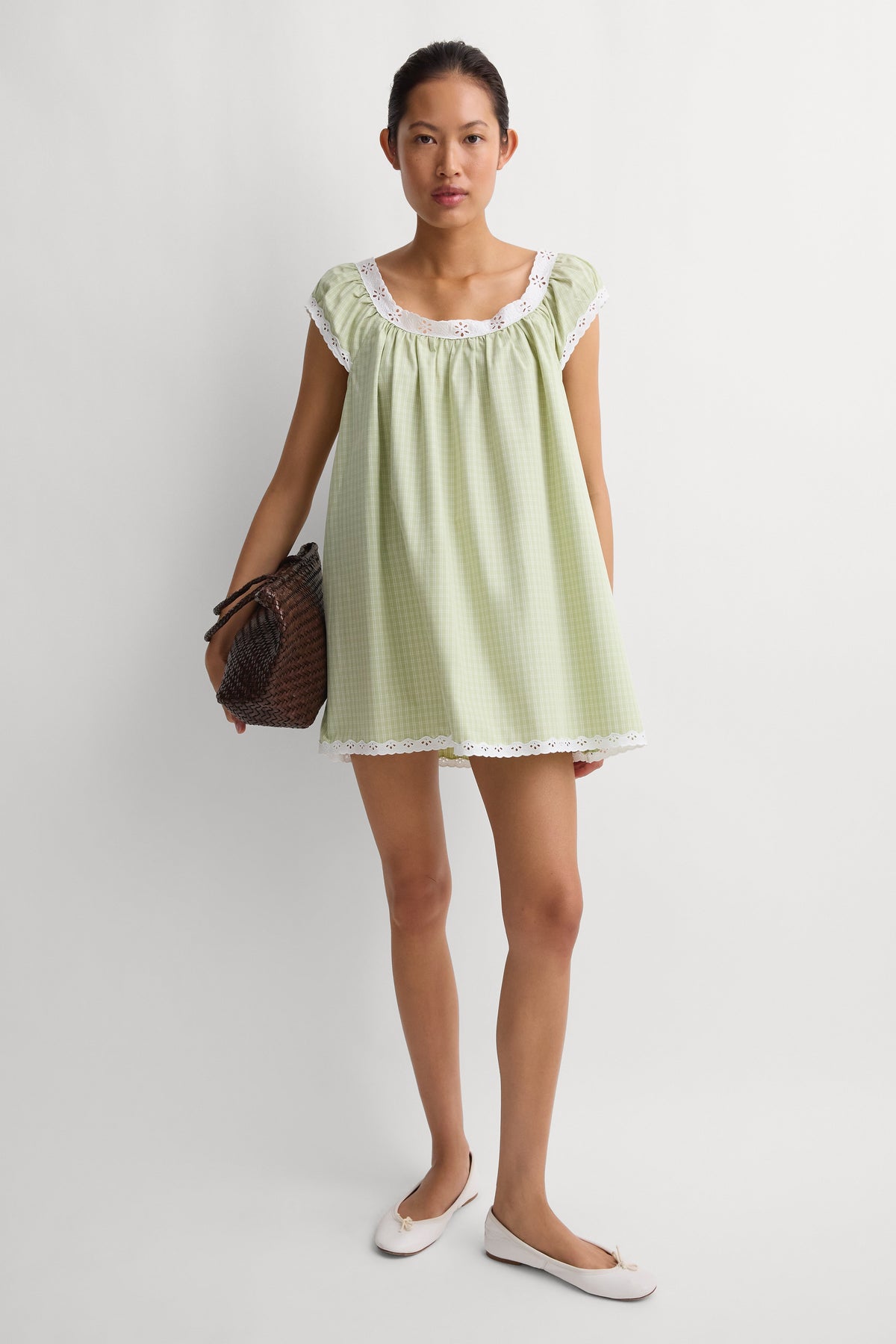 Arcadia Mini Dress Micro Check Pistachio