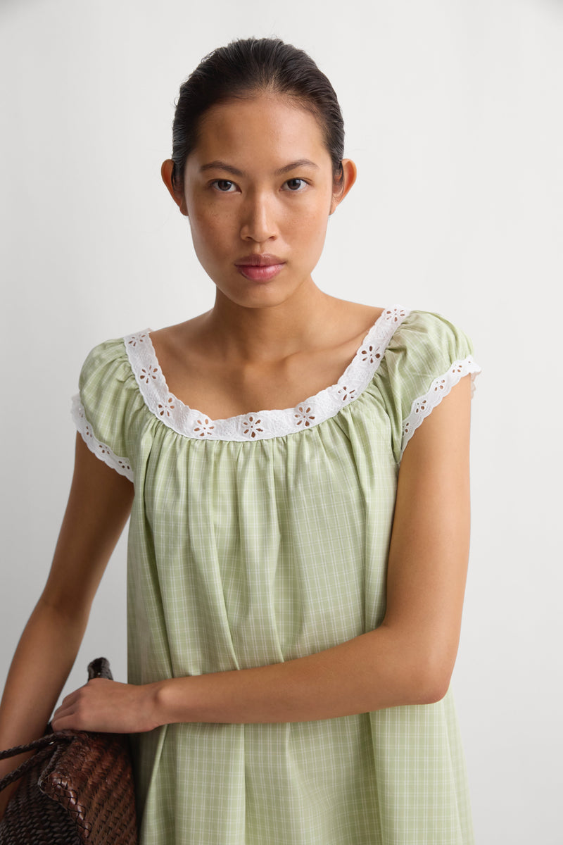Arcadia Mini Dress Micro Check Pistachio