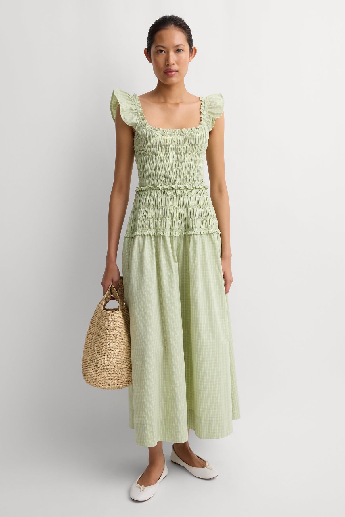 Catalina Midi Dress Micro Check Pistachio