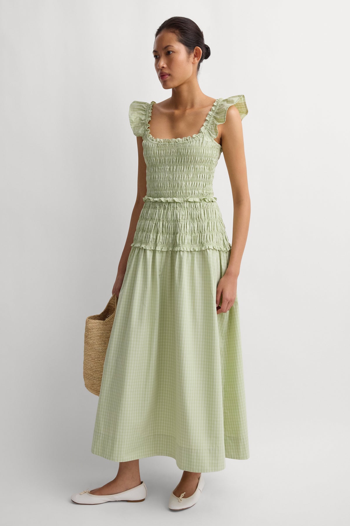 Catalina Midi Dress Micro Check Pistachio