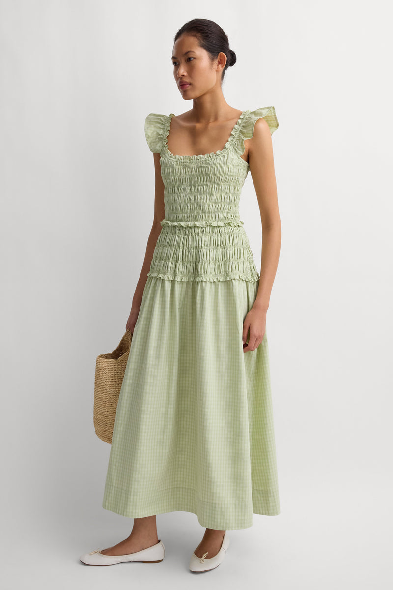 Catalina Midi Dress Micro Check Pistachio
