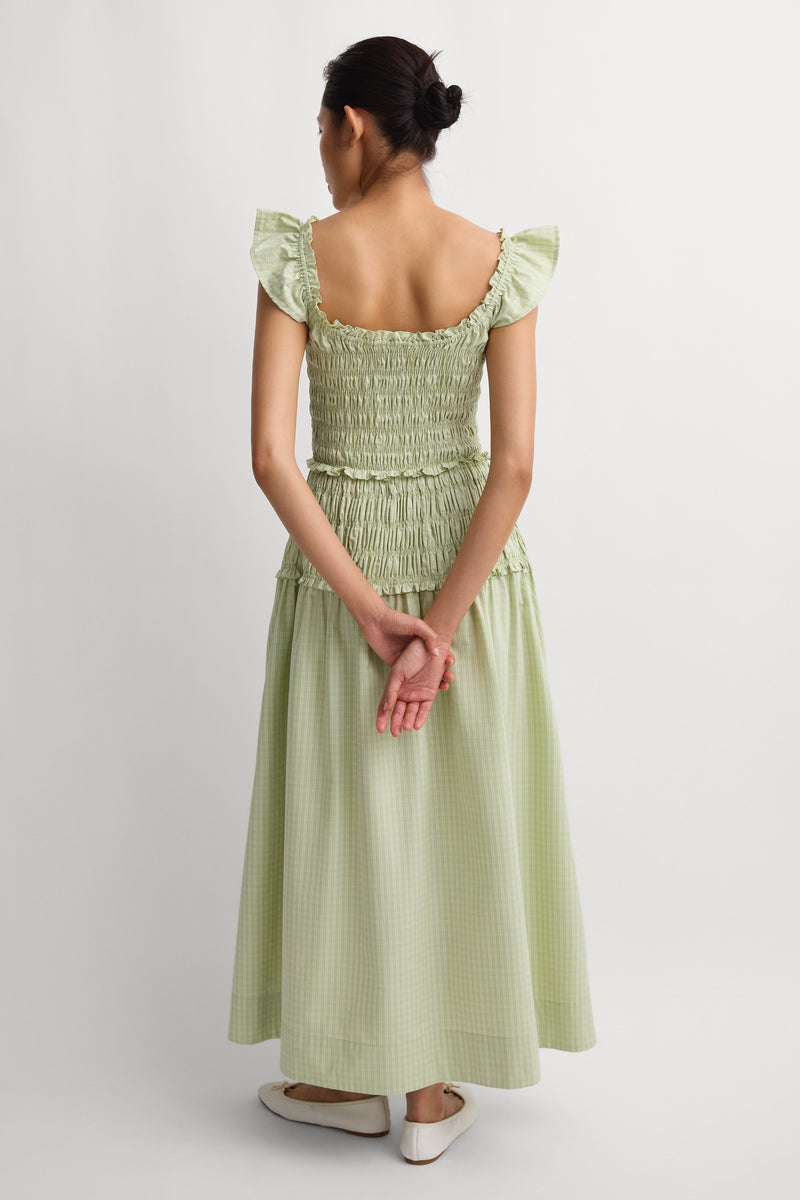 Catalina Midi Dress Micro Check Pistachio