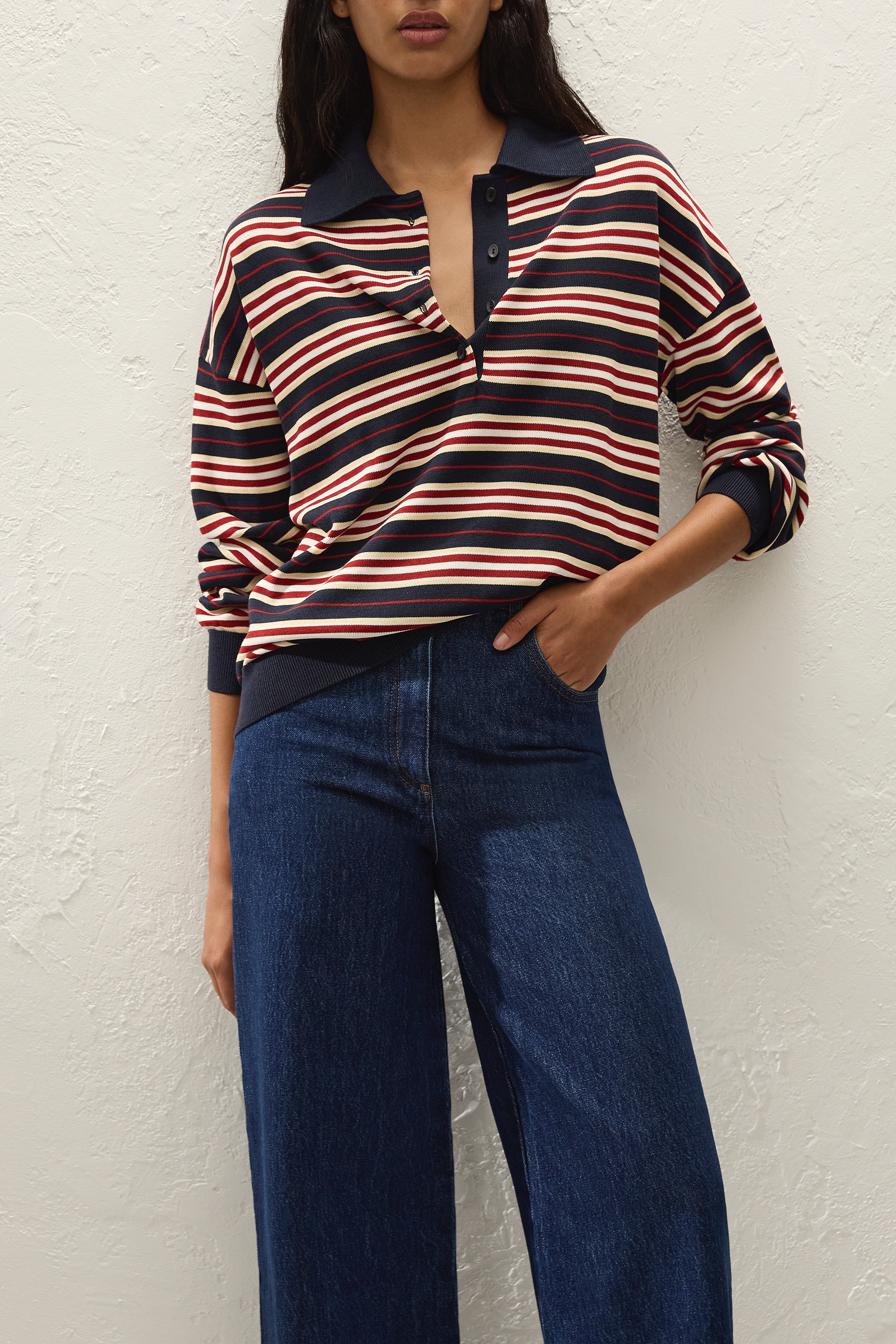 Harlow Oversized Polo Cila Stripe Navy