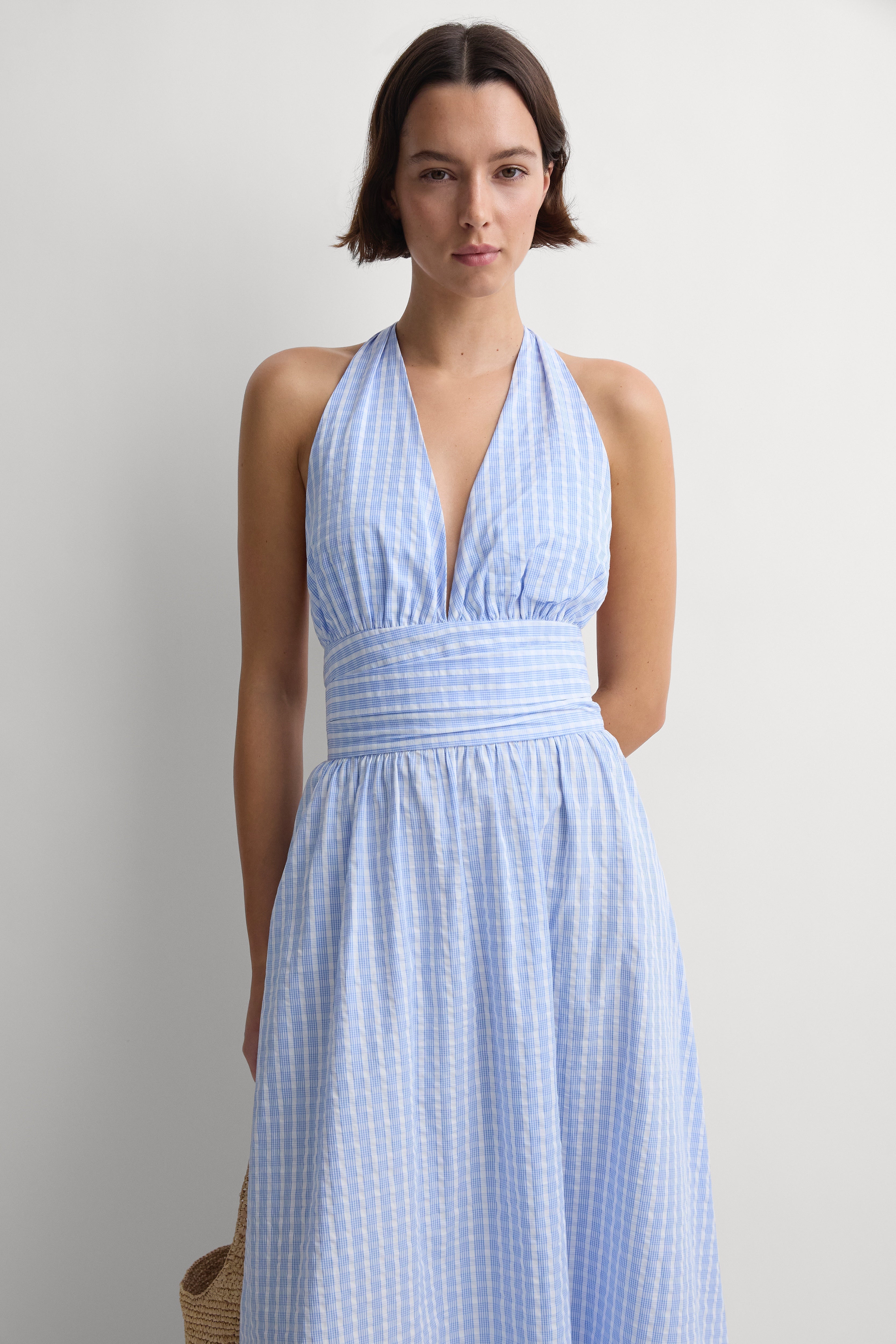 Lido Maxi Dress Paloma Check Light Blue White