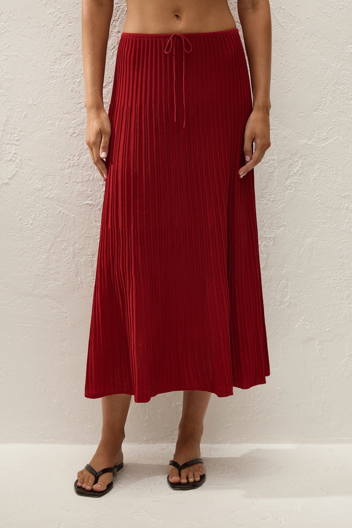 Citara Drawstring Midi Skirt Red Ochre