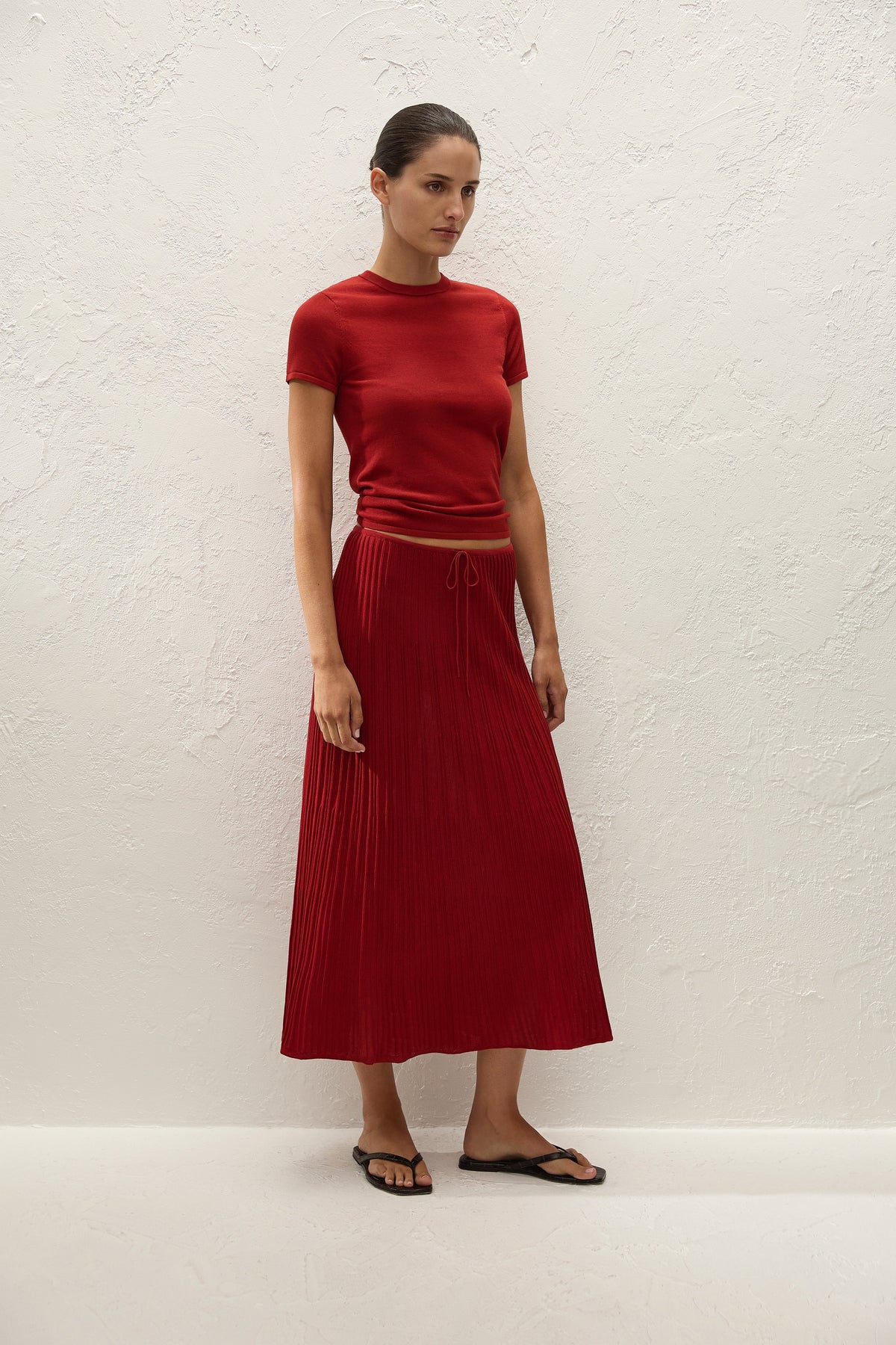 Citara Drawstring Midi Skirt Red Ochre