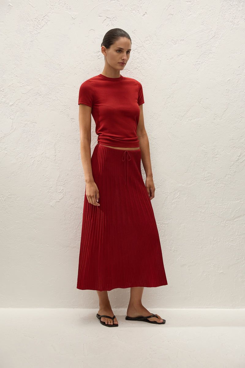 Citara Drawstring Midi Skirt Red Ochre