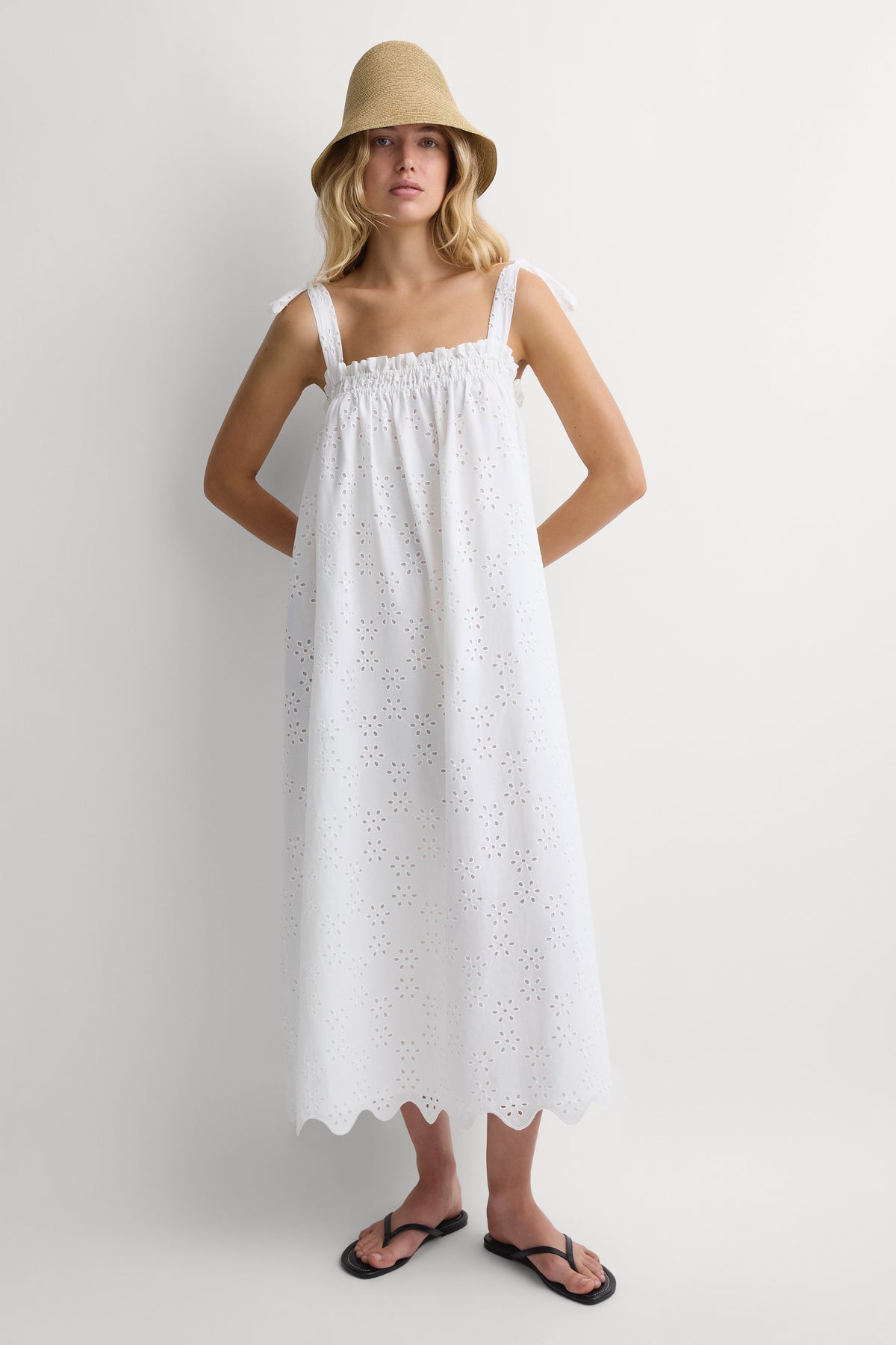 Noela Midi Dress Sandara Broderie White