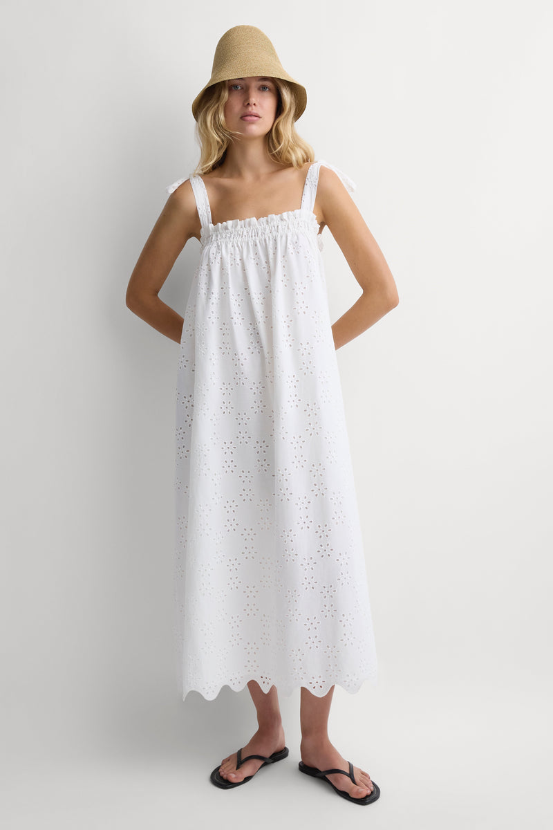 Noela Midi Dress Sandara Broderie White