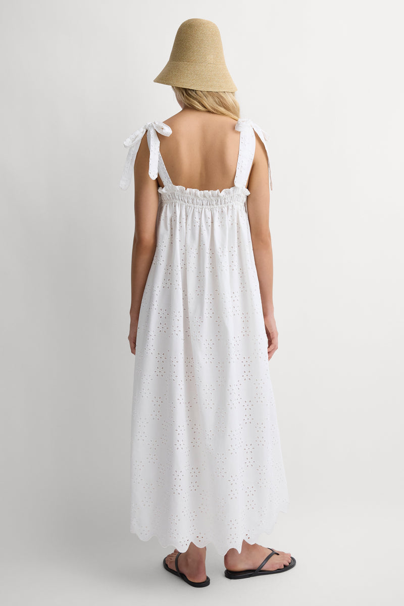 Noela Midi Dress Sandara Broderie White