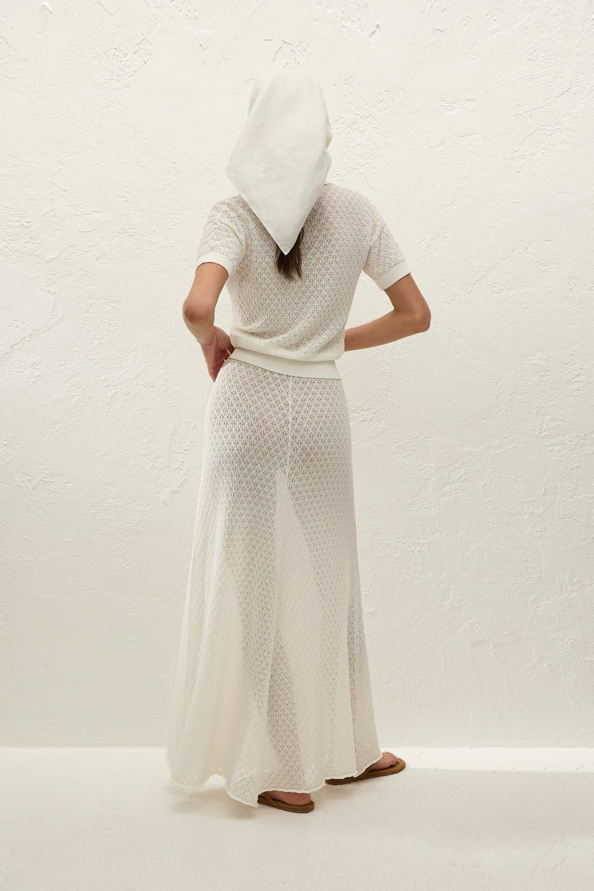 Lenna Polo Top Pointelle Lace Vintage White - Final Sale