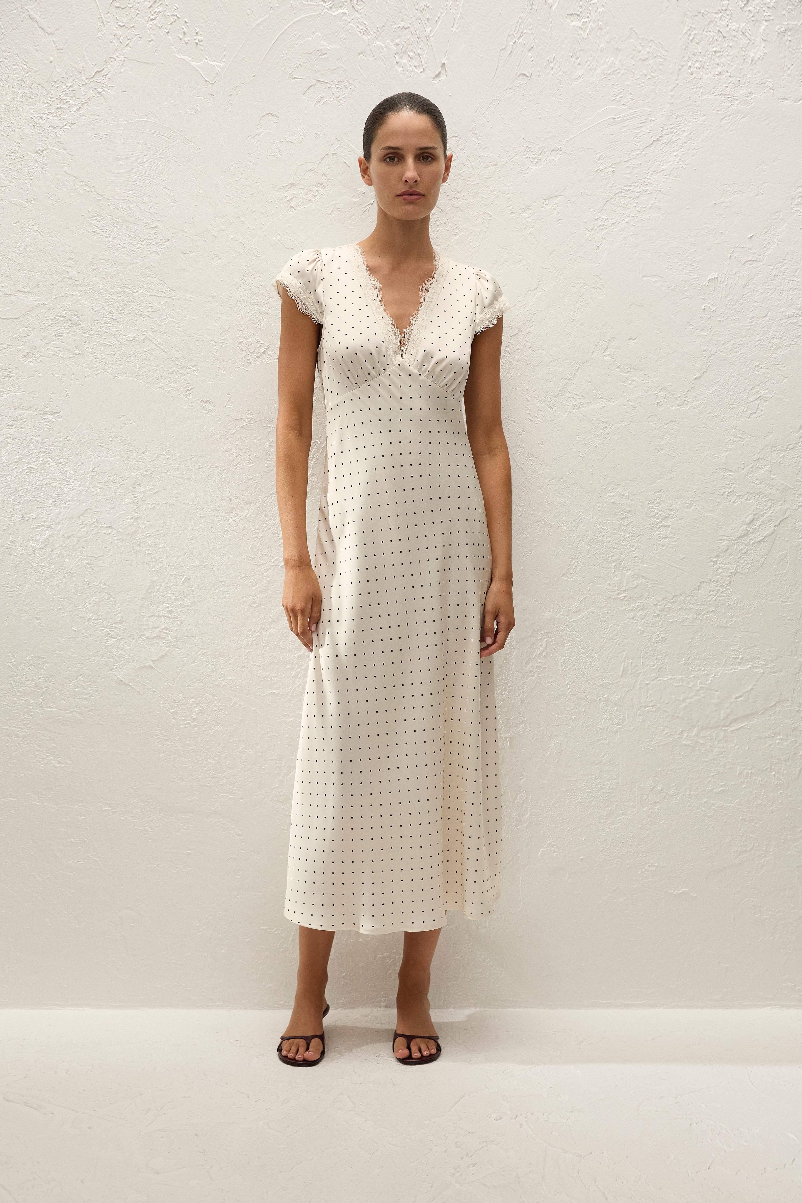 Mina Midi Dress Polka Dot Antique White