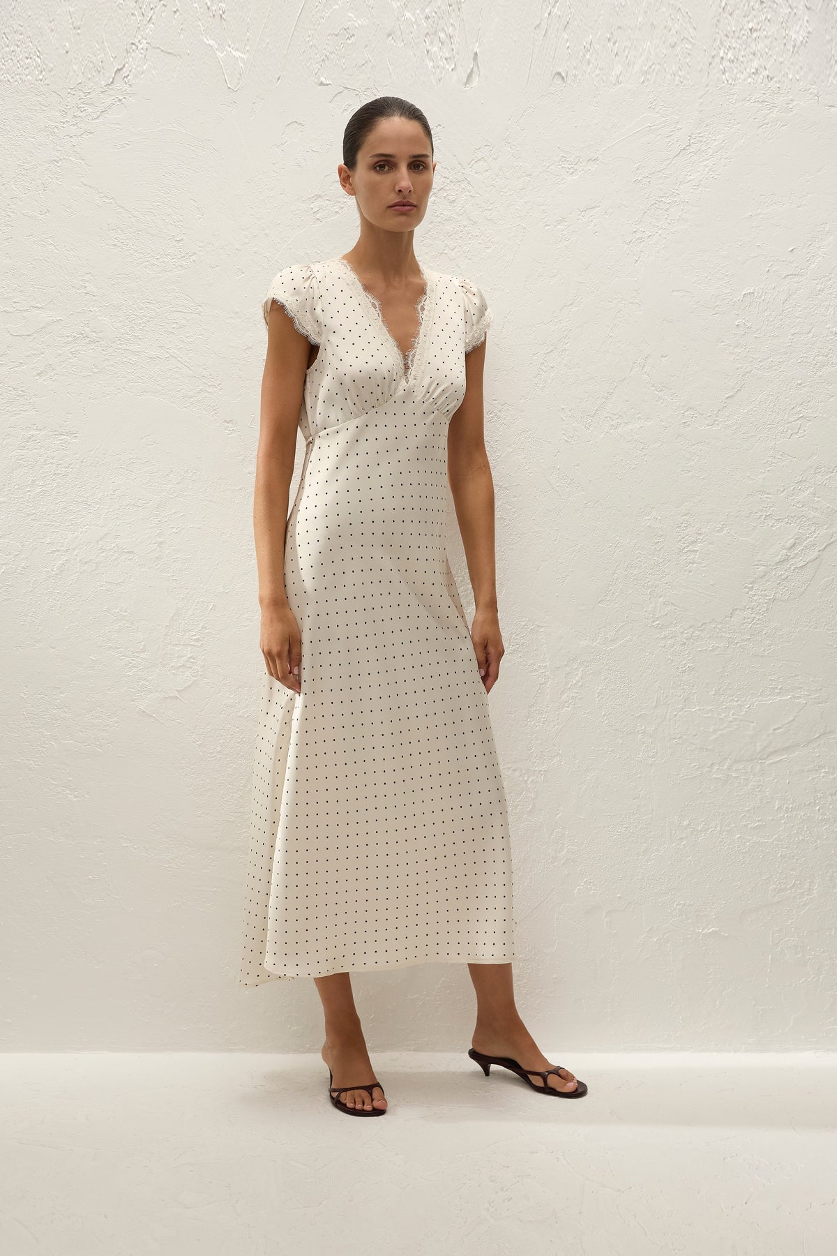 Mina Midi Dress Polka Dot Antique White