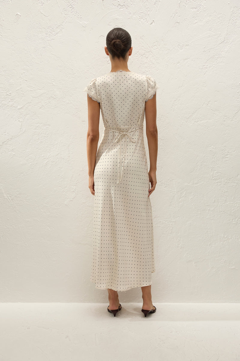 Mina Midi Dress Polka Dot Antique White