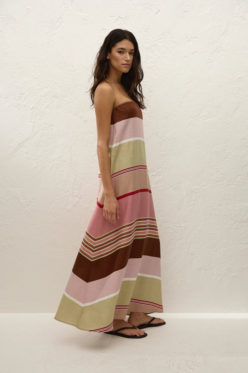 Yolina Maxi Dress Barragan Stripe Dusty Mauve - Final Sale