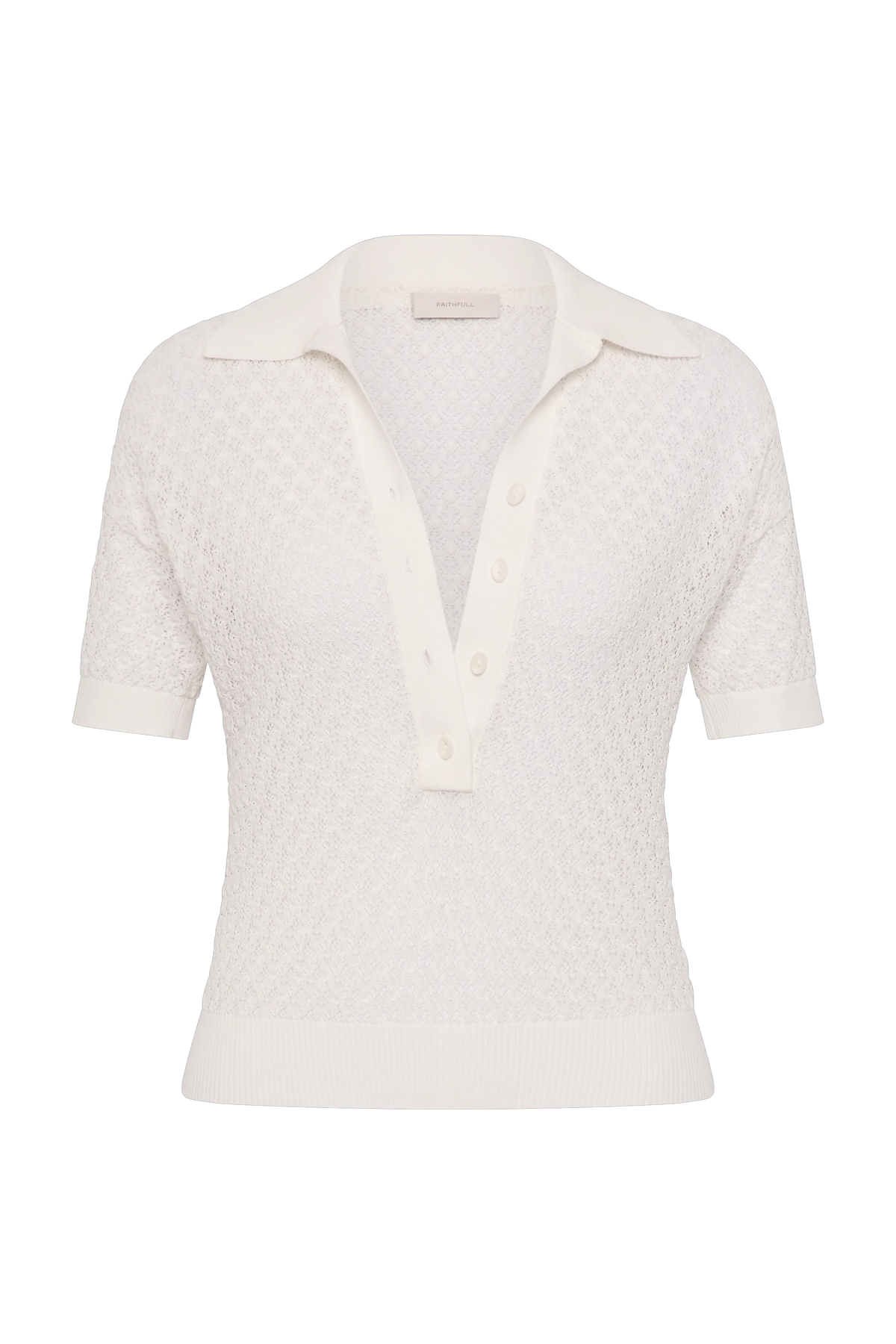 Lenna Polo Top Pointelle Lace Vintage White - Final Sale