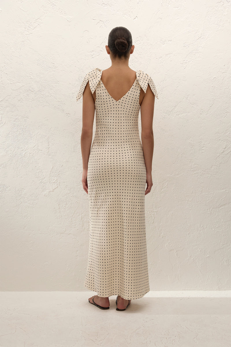 Solana Maxi Dress Lola Polka Dot Cream Black