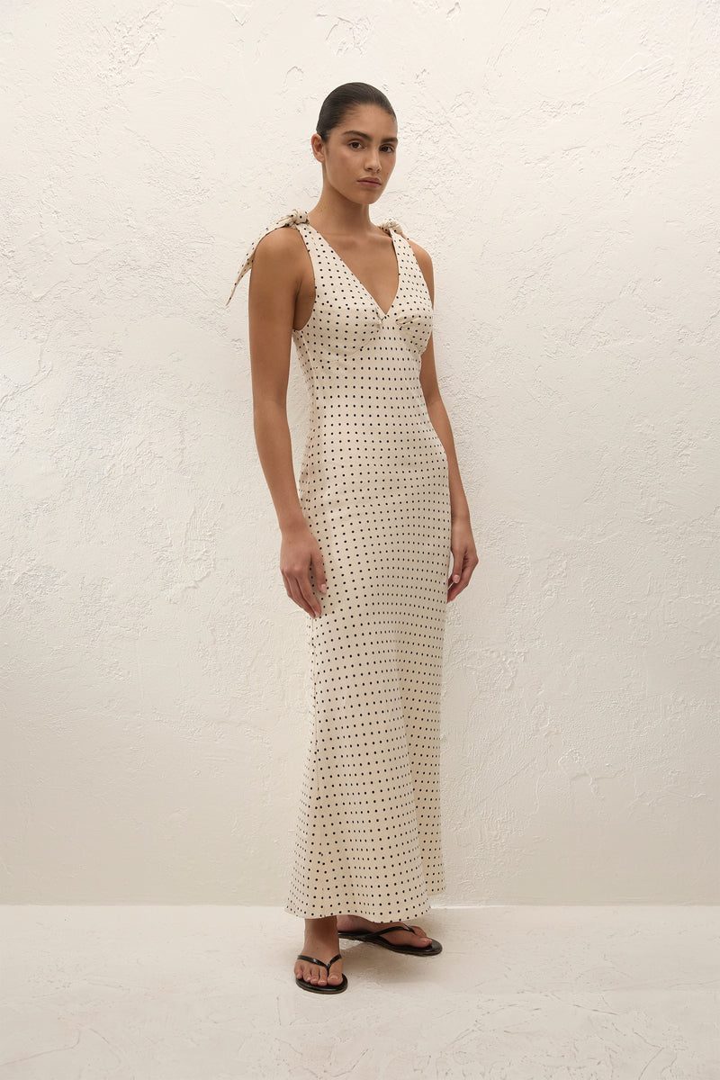 Solana Maxi Dress Lola Polka Dot Cream Black