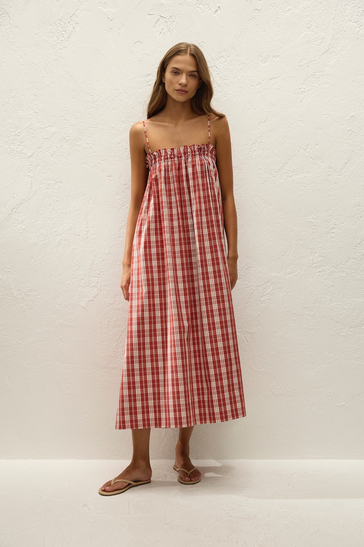 Gerta Midi Dress Ines Check Terra Rosso