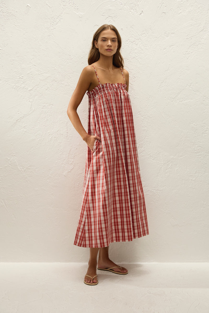 Gerta Midi Dress Ines Check Terra Rosso