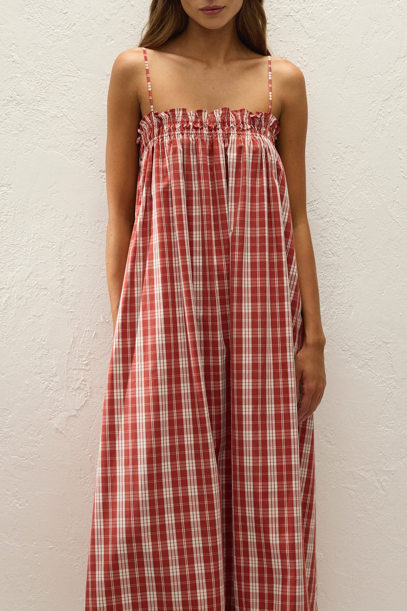 Gerta Midi Dress Ines Check Terra Rosso