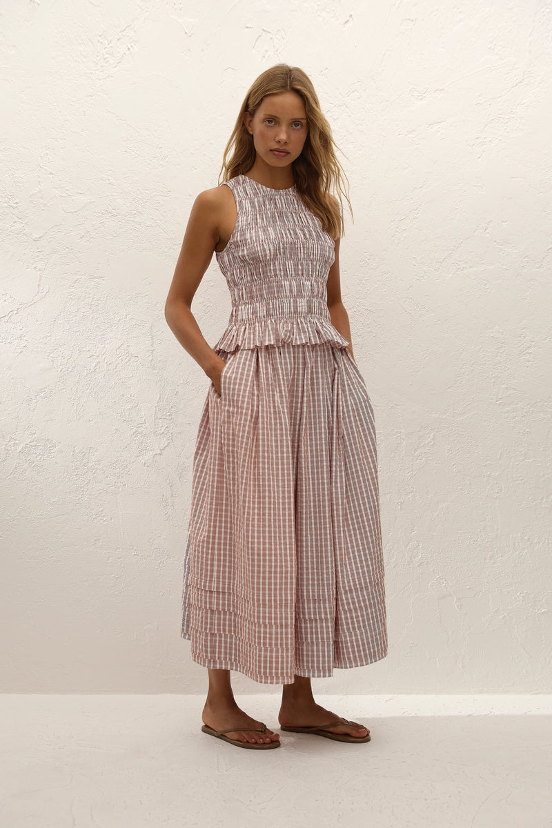 Cales Skirt Paloma Check Cinnamon White