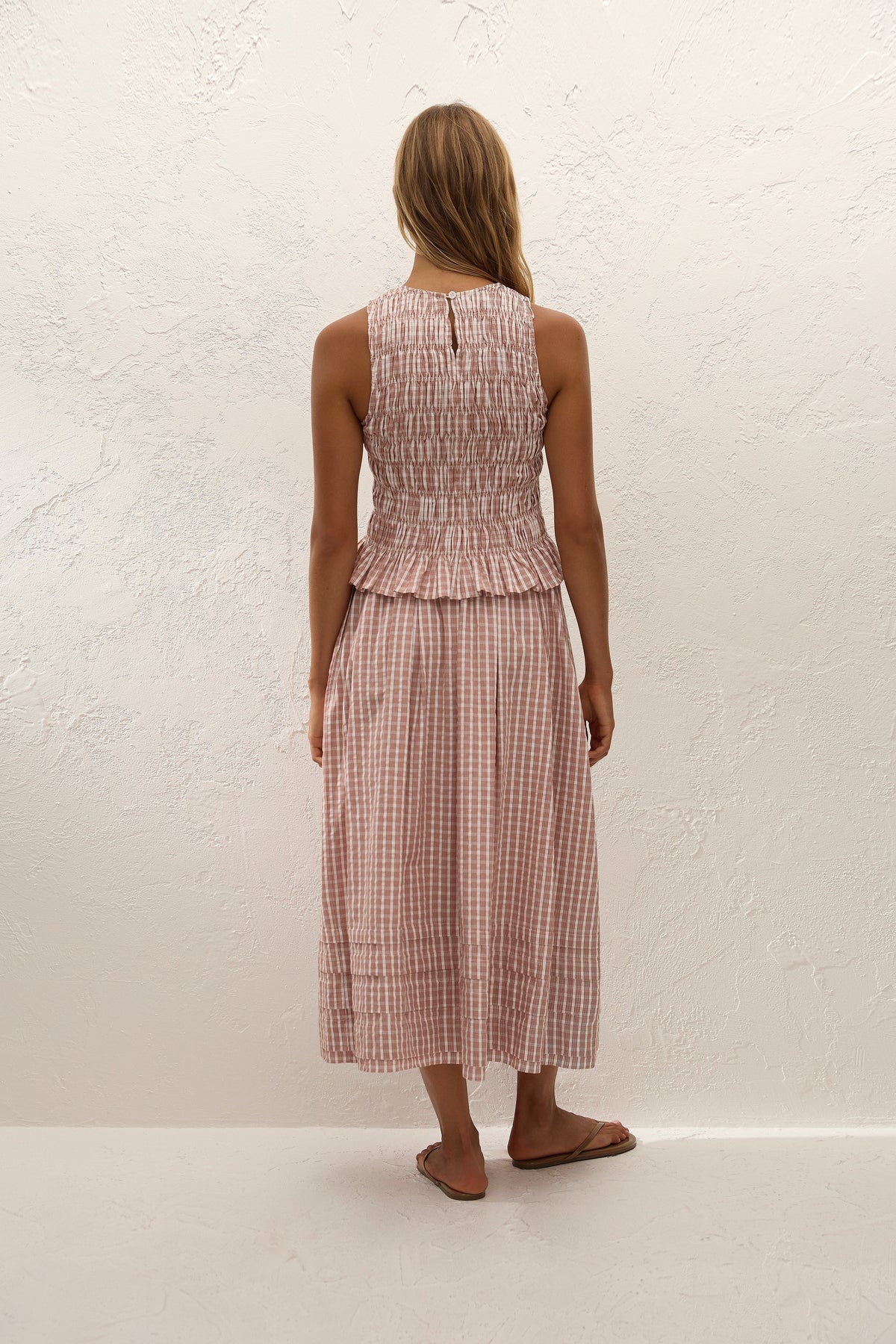 Cales Top Paloma Check Cinnamon White