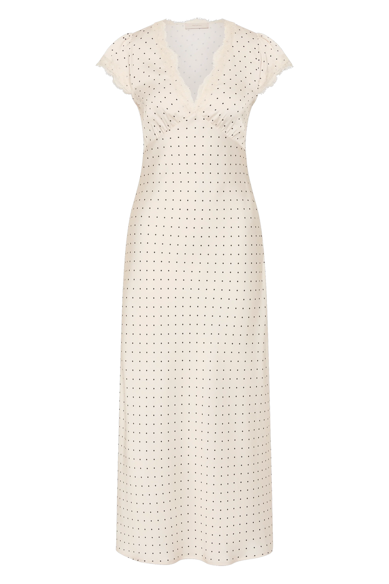 Mina Midi Dress Polka Dot Antique White