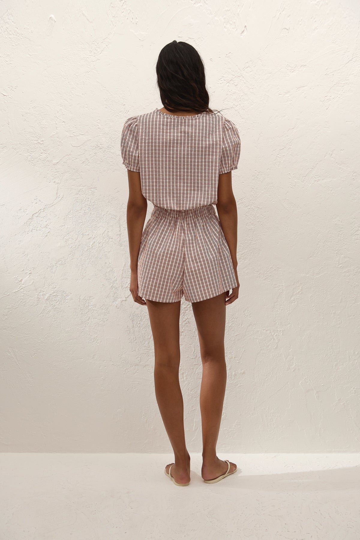 Emilie Playsuit Paloma Check Cinnamon White